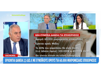 Γ. Χατζηθεοδοσίου στο Mega για τα δάνεια, μέσω του Ταμείου Ανάκαμψης, σε μικρομεσαίες επιχειρήσεις